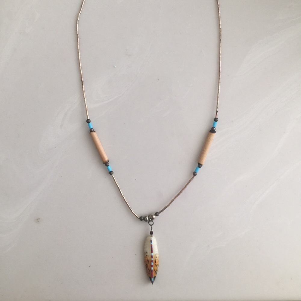 New Cute beaded southwest style feather necklace